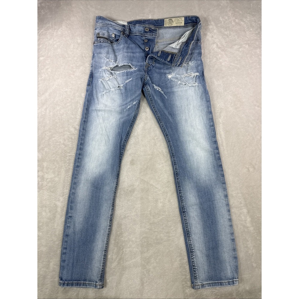 Mens Diesel TEPPHAR CN022 Jeans 30X30 Stretch Slim Carrot Blue Button Fly